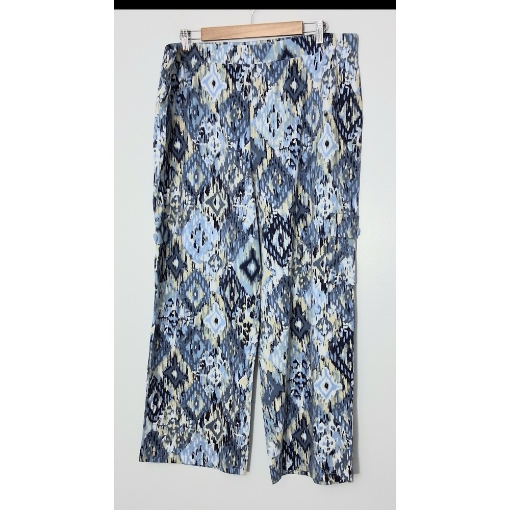 Denim & Co Beach Pants Women's Size 1XP Petite Wide-Leg Cargo Pull-on Blue NEW